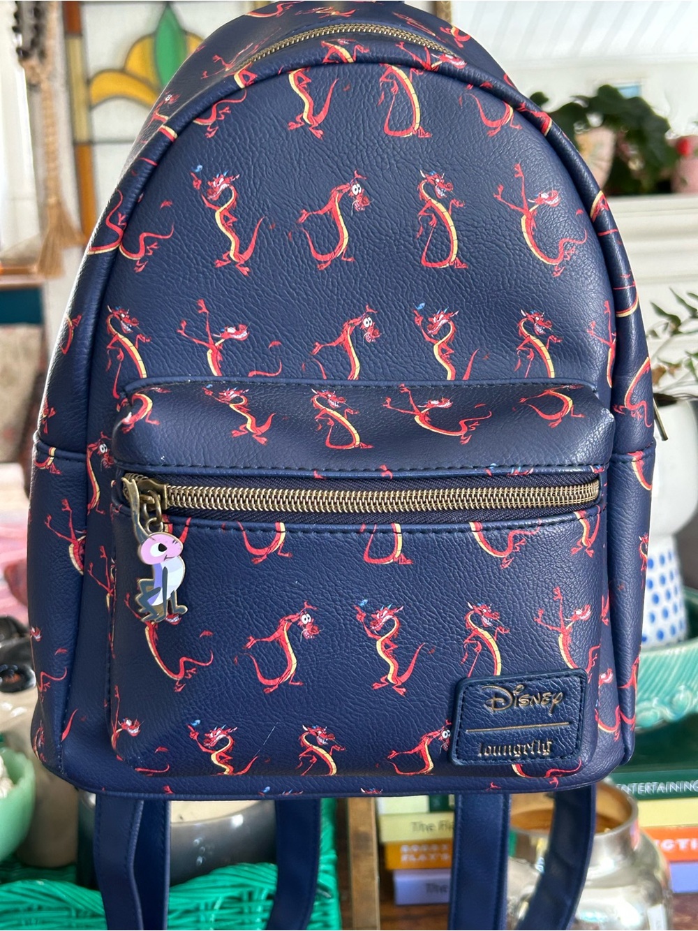 NWOT Loungefly Disney Navy Mini Backpack with Red Mushu Print